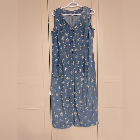Vintage Dresses & Skirts - Vintage 90’s Leigh Morgan Cotton Denim Button Down Sleeveless Maxi Dress